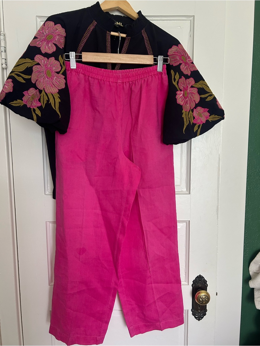 THML Black Blouse with Pink Floral Embroidered Sleeves - Picture 7 of 7